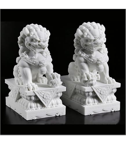 Amazon.co.jp: 風水 獅子 置物 魔除け 白獅子 1対セット 風水グッズ