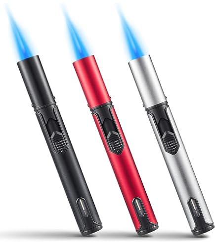 Yeuligo Torch Lighters, 7.6in Long Butane Lighter With Visible Window Adjustable And Refillable Lighter For Kitchen Fireplace Camping Candle Grill Bbq Fireworks Black Gas Not Included