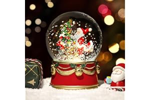Lewondr スノードーム サンタさんとクリスマスツリー 【自動降雪ではない手振り式】 LEDライト内蔵 クリスマスオブジェ インテリア 置き物 部屋装飾 クリスマスプレゼント サンタさんがクリスマスツリーを梱包中 Red