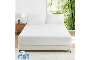 LINENOVA LINENOVA 2000TC Bamboo Queen Fitted Sheet for Hot Sleepers, White | 1 Piece Fitted Sheet, Naturally Bamboo Cooling, Soft & Breathable, Moisture-Wicking, 40cm Deep Pocket, All-Season Comfort
