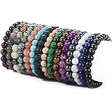 SONNYX 15 PCS 8mm Gorgeous Semi-Precious Gemstones Bracelets Round Beaded Bracelets for Women Men Stone Crystal Healing Stret