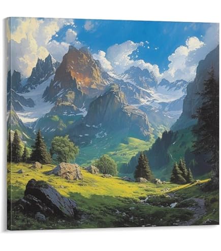 Amazon.co.jp: ポスター 山 自然 風水 絵 山の絵 緑の絵 玄関 開運