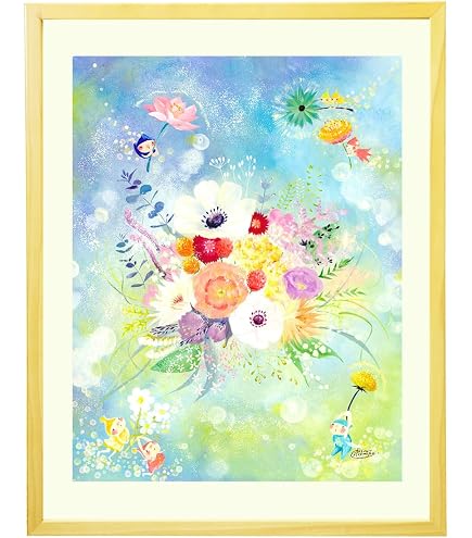 Amazon.co.jp: 絵画 ブーケの絵 たんぽぽ かすみ草 「エール」 花