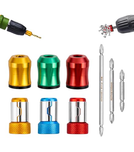 3-Pack Magnetic Screw Ring Holder – Secure Grip Magnetizer For 1/4" Hex Bits, Fits Screwdrivers & Power Drills, Red/Green/Blue