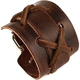 HZMAN Authentic Wide Leather Casual Mens Brown Cuff Bangle Bracelet