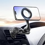 サンワダイレクト 車載ホルダー MagSafe対応 エアコン吹き出し口取り付け 360度回転 角度調整 強力 メタルリング付き iPhone15/14/13/12シリーズ対応 マグネット スマホホルダー 車 200-CAR102