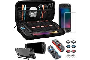 Smatorch Switch 2 用 ケース [2025業界Newモデル] スイッチ2 ケース EVAハードシェル 収納ケース＋ガラス保護フィルム*2＋分体式設計 PCカバー+TPUグリップカバー＋スティックキャップ8枚 ソフト収納 大容量 防水防