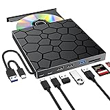 外付けDVDドライブ 『2026年最新高速モデル・多機能1台』 USB3.0＆Type-C対応 光学式CD/DVDドライブ 外付け 薄型軽量設計 読み書き両対応 Windows11/10/8/7/XP & Mac対応 M-DISC対応 TF/SDカードスロット＆USBポート搭載 DVDプレーヤー パソコン用