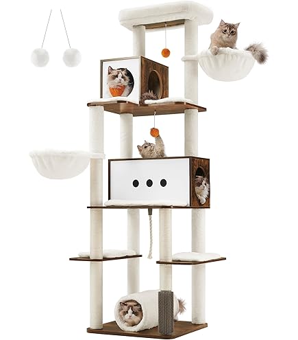 Amazon | FEANDREA キャットタワー 木製 大型猫用 多頭飼い 角丸