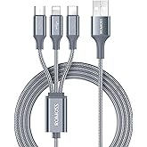 ROMOSS 3 in 1 Multi Charging Cable, 3.3ft/1m Universal USB C Cable Fast Charging Cord, USB to USB C/Micro USB/Lighting Cable 