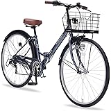 MYPALLAS(マイパラス)折畳シティサイクル26インチ シマノ6段ギア パンクしにくい自転車 LEDダイナモライト バスケット・カギ付 カジュアルカラー MC507 VALORE