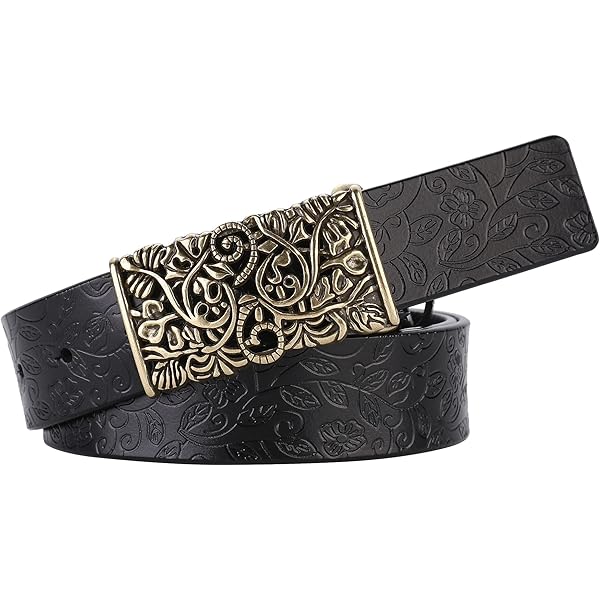 4444 Distress Embossed Brown And Teal Leather Belt With Rhinestone Ring Buckle Distress Embossed Brown and Teal Leather Belt with  main image 4