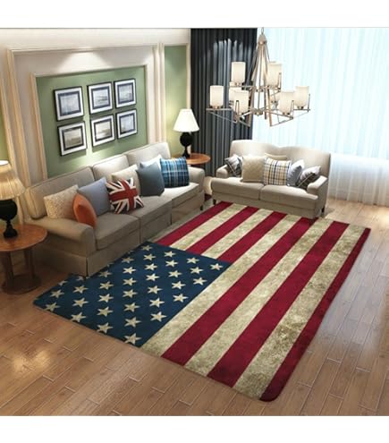 Amazon｜アメリカ国旗柄 レトロ 星条旗 カーペット 203cm×148cm 絨毯