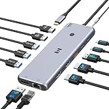Selore USB C ドッキングステーション 3画面出力【ワンタッチで画面切替可能】【13 in 1】type c ドッキングステーション hdmi 2つ出力 長持ちアルミ製 usbハブ トリプルディスプレイ対応 【USB-C PD 10Gbps データ ハブ/デュアル 4K HDMI出力/USB 3.1/100W 急速充電/RJ45/オーディオ /USB3.0搭載】