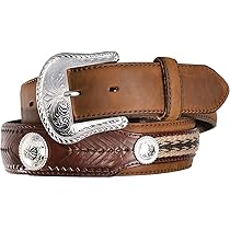 Tony Lama メンズ デュークレザーベルト エイジドバーク 36 シルバー Tony Lama メンズ デュークレザーベルト エイジドバーク 36 シルバー