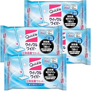 【まとめ買い】クイックルワイパーフロア用掃除道具 立体吸着ウェットシート 香り残らない16枚入×4個