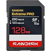 SANDISK 128GB Extreme PRO SD UHS-I Card - Up to 250MB/s Read Speed and 120MB/s Write Speed, 4K UHD, Full HD, U3, and V30 - SD