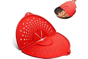 あぶらはね防止ガード 折りたたみ式 シリコン製 10-12 インチフライパン対応 油はね防止カバー 耐熱性 飛び散り防止網 フライパン 蓋 キッチン用品 (レッド) - 1