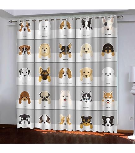 Amazon｜Chovvy レースカーテン ミラーカーテン 柴犬 いぬ 犬柄 青