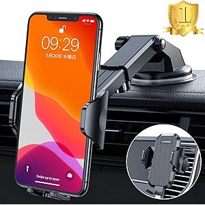 【2020年再進化万能版】VANMASS 車載ホルダー 片手操作 厚いケース対応 2in1 粘着ゲル吸盤&エアコン吹き出し口式兼用 スマホホルダー スマホスタンド 携帯ホルダー 車 原料から作りまでの高品質 伸縮アーム/ワンタッチ/雑音無し/360度回転/安定性抜群/日本語取扱説明書付き/取り付け簡単/4-7インチ全機種対応 iPhone/Huawei/SHARP/Moto/Samsung/Sony/Xiaomi Mi/OPPO/Blackview/UMIDIGI/Oneplus/LGなど(安全運転に助力)(ブラック)