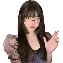 美品☆ブラウン 人毛ストレートロングウィッグ ダークブラウン 茶色 ロングストレート ウィッグ かつら