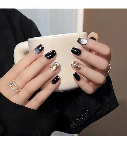 Amazon | Anxncer 24枚入り ネイルチップ ブラック シースルーネイル