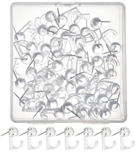 Hotop 60 Pcs Push Pin Wall Hooks - Metal Thumbtack With Hook, Holds Up To 20 Lbs, Silver