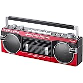 サンワダイレクト Bluetooth搭載 ラジカセ MP3変換 デジタル化 USBメモリ/SDカード ラジオ レッド 400-MEDI050R | MP3プレーヤー,乾電池/AC電源,マイク内蔵,録音機能付き,カセットテープ,テープレコーダー