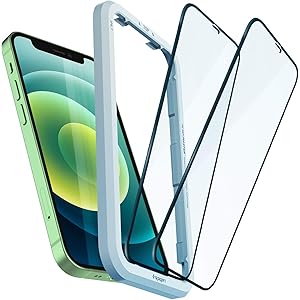 Spigen 2枚入 iPhone 12 Mini ガラスフィルム 5.4 インチ ガイド枠付き 強化ガラス フルカバー…