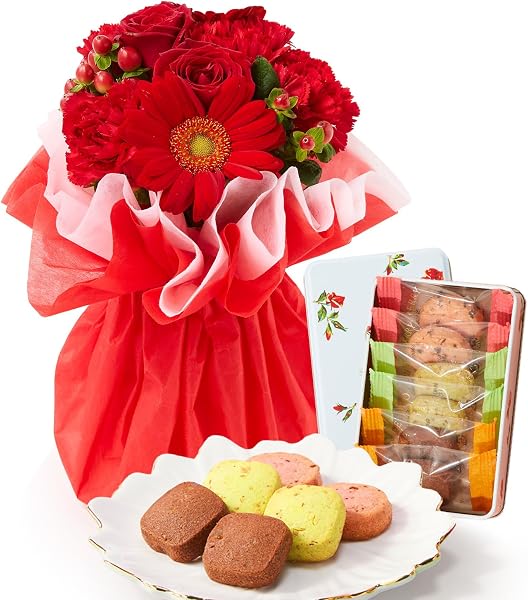 Bloomee Ginza Chinokiya Fruit Cookie x Ready to Hang Bouquet, Red, S, Mother's Day, Birthday, Flowers, Artificial Flowers, Bouquet (Gift, Present, Congratulation), Sixtieth Birthday Celebration, Wedding Anniversary, Sweets (No Vase Required) - 1