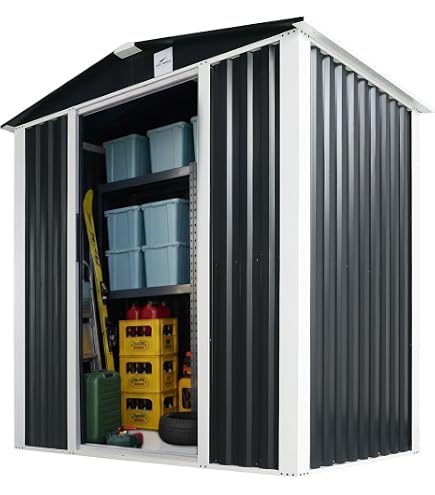 Amazon | スチール製 屋外物置 幅 236× 奥行 303× 高 190cm 引き戸