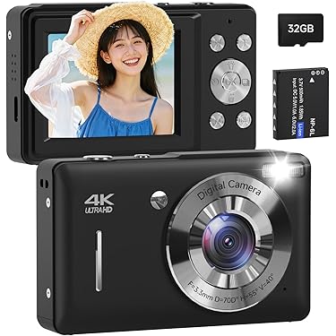 コンパクトデジタルカメラ ultraHD 4K ブラック Amazon | 4Kデジタルカメラ、44MP UHDビデオカメラ、32GBカード付き