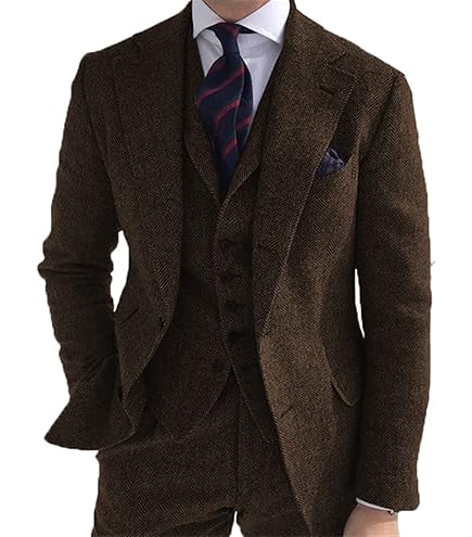 Amazon.co.jp: メンズスーツ3ピースグリーンウールツイード