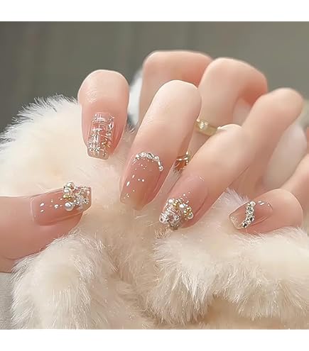 Amazon | FINGOOO ネイルチップ ロング 24枚入り 両面テープ付き 付け