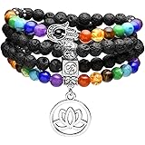 Top Plaza 108 Mala Prayer Beads Natural Lava Rock Stone Essential Oil Diffuser Bracelet Necklace 7 Chakra Healing Crystals Yo