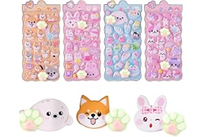 【肉球ぷにぷにシール】 4枚セット にくきゅう おしり かわいい ぷくぷく キャラクター 3D マシュマロ ふわふわ もちもち もっちりスクイーズ ステッカー デコレーション (肉球4枚セット(お寿司と動物たち))