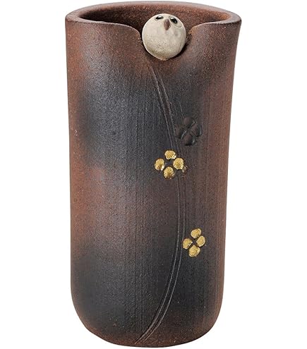 Amazon.co.jp: 信楽焼 へちもん 花瓶 フラワーベース 一輪挿し 茶色 縁
