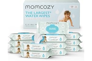 Momcozy Baby Wipes-Extra Large Size Design, 99% Water Based, Unscented & Hypoallergenic, Cleansing & Moisturizing Baby Wipes for Sensitive Skin, 12 Flip-Top Packs (720 Wipes Total)
