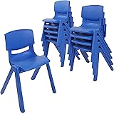 ECR4Kids 12インチ プラスチック 積み重ね可能 教室用チェア 屋内/屋外用 樹脂製 子供用 ブルー 10個パック