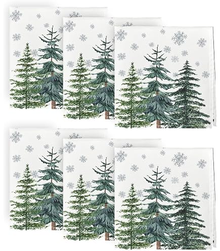 Winter Pine Tree Napkins Set Of 6 - 18x18 Inch Cotton Dinner Cloth Napkins With Deer Print - View #2