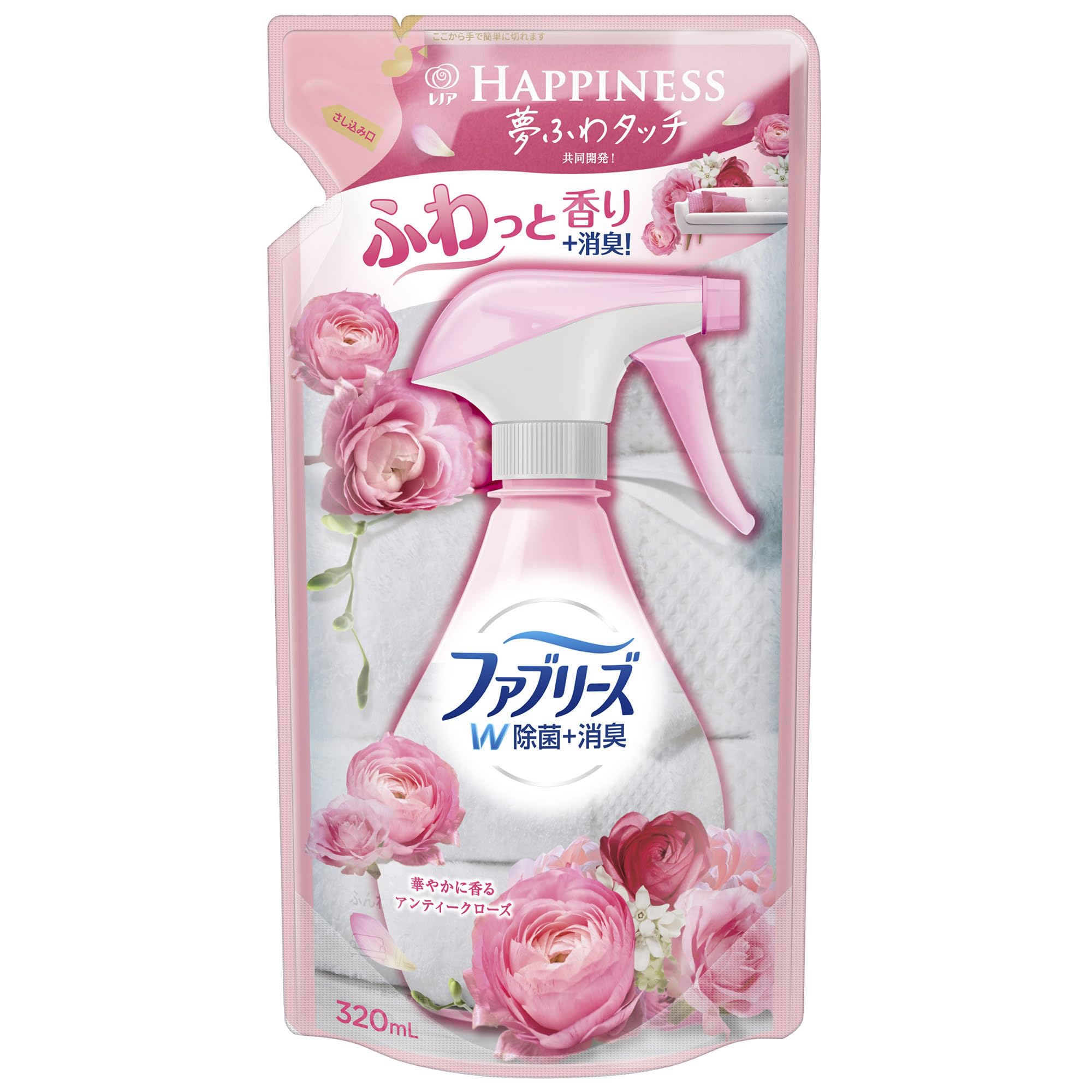 【62%OFF】【380円】 ファブリーズ with レノアハピネス W除菌 消臭スプレー 布用 アンティークローズ&フローラル 詰め替え 320mL