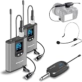 UHFワイヤレスマイク 2人用 ヘッドセット/ピンマイク クリップ式 Alvoxcon 自動ペアリング 最大40m 動画撮影 録音 拡声器 カメラ・スマホ対応 日本語取扱説明書 TG220