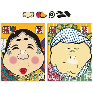 CCINEE 福笑い お正月遊びセット おかめとひょっとこ柄 【和玩具】(2枚1セット)