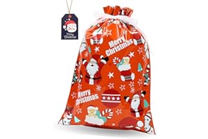 クリスマス ラッピング 袋 【11デザイン|結ぶだけ】 プレゼント 大きい 巾着 ギフト袋 リボン付き (M:クリスマスパーティ1枚)