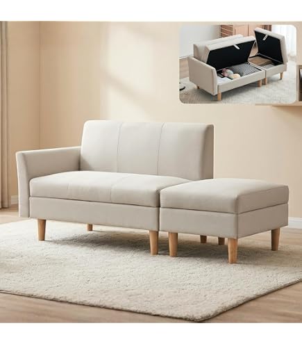 Amazon｜Simpolu ソファー 収納付き 2-3人掛け オットマン付き 肘付き