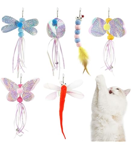 Amazon | SONGWAY猫おもちゃ ねこじゃらし羽 チョウチョウ ピンク系