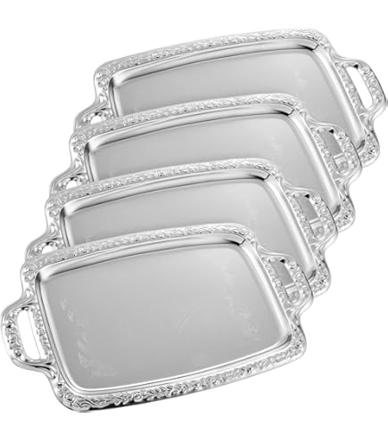 SILVER SPOONS Elegant Lace Plastic Serving Trays (6 PC), Disposable Plastic Trays And Platters For Party - 14" X 7.5", Serves Snacks, Desserts, Sweets, Perfect For Upscale Wedding, And Dining - Silver - View #5