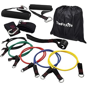 TheFitLife トレーニングチューブ チューブトレーニング 筋トレチューブ フィットネスチューブ - 超強化版 天然ラテックス製 5レベル負荷 強度別5本セット ゴムチューブ 筋トレ ヨガ リハビリ シェイプアップ ピラティス 収納ポーチ・日本語説明書付