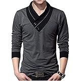 [ゴスファング] カットソー メンズ Tシャツ 長袖 半袖 モノトーン デザイン襟 カシュクール風 大人 シック 春 夏 秋