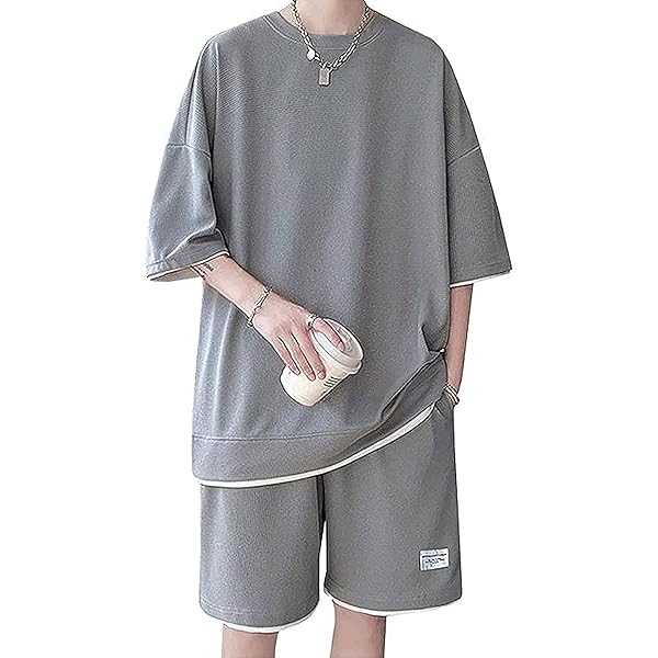 セットアップ ハーフパンツ ワッフル素材 長袖シャツ 無地 Amazon | セットアップ メンズ ワッフル 素材 上下セット T